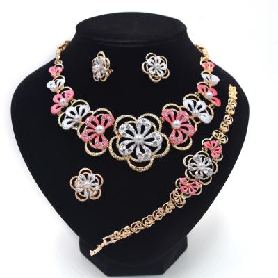 China CLASSIC Hot Sale Fashion Design Big Flower Shape African Tribal Wedding Jewelry Set Three Color 18k Plating for sale