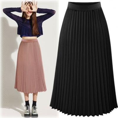 China Women Plus Size Elastic High Waist Pleated Maxi Skirt For Women , Vintage Summer Chiffon Female Half Skirt Pleated Skirt for sale