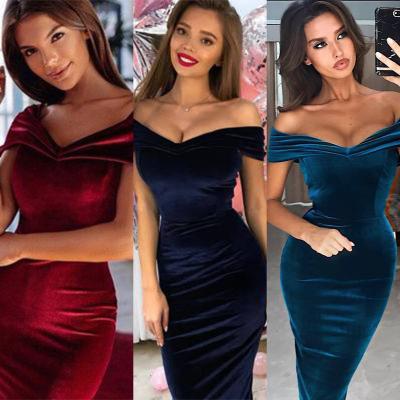 China Anti-Wrinkle 2021 Off The Shoulder Bodycon Velvet Maxi Women Party Satin Wedding A Line Evening Dresses,Summer Elegant Sexy Long Evening Dress for sale