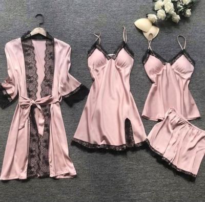 China 2021 wholesale QUICK DRY silk pajamas sets soft lace women sleepwear pajamas suit for sale