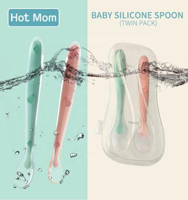 China BPA Free Mom Baby Warm Silicone Feed Spoon Soft Feeding Spoon For Baby Toddlers Twin Spoon BPA Free Pack for sale