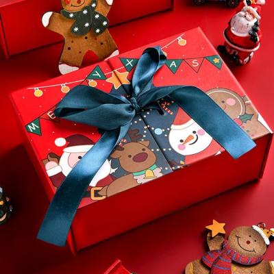 China Custom Recycled Materials Logo Book Shape Double Folio Christmas Paper Gift Packaging Open Box With Ribbon for sale