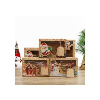 China Recycled Hot Selling Materials Christmas Gift Paper Cup Cookie Cookie Cookie Gift Box Brown Paper Cake Packaging Box With Window for sale