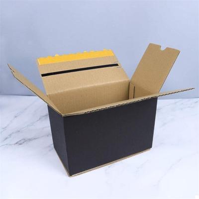 China Recycled Materials Black Universal Shipping Gift Packaging Zipper Self Shipping Stick Corrugated Paper Box Cardboard for sale