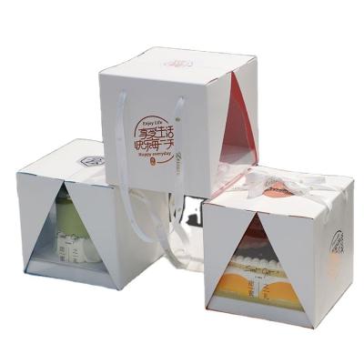 China New 4 inch disposable wholesale white cardboard transparent film cake packaging box with ribbon for sale