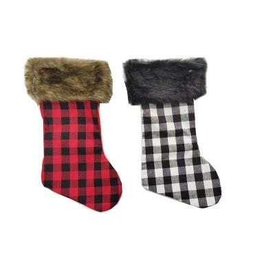 China 2021 New Arrival Luxury Buffalo Plaid Christmas Stocking With Luxury Plush Cuff for sale