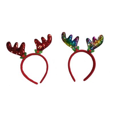 China 2021 fashionable double sequins new fashion christmas reindeer sequin headband anlter for sale