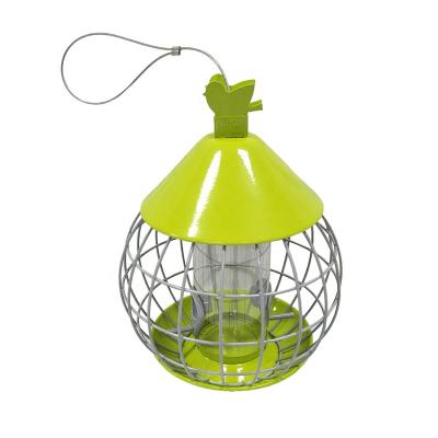 China Automatic Slow Outdoor Garden Amazon Iron Art Iron Bird Cage Soft Green Anti-Squirrel Straight Hanging Bird Feeder for sale