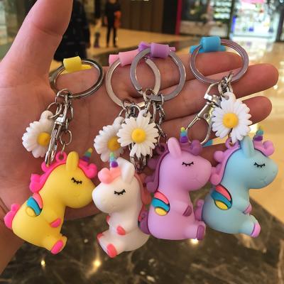 China Cute Slow Car Girl Craft Gifts Decoration Amazon Time Bag Cartoon Rainbow Pony Buckle Unicorn Rubber Keychain Key Chain Hanging Accessories for sale