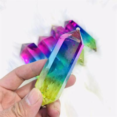 China Europe Aura Double Point Crystal Tower plated by high quality natural quartz wholesale for healing for sale