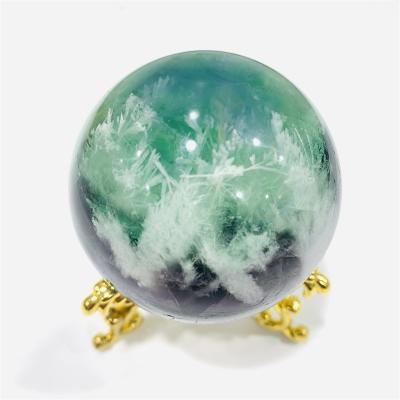 China Wholesale High Quality Natural Sphere Crystal Ball For Decoration Rainbow Feather Fluorite From Europe for sale