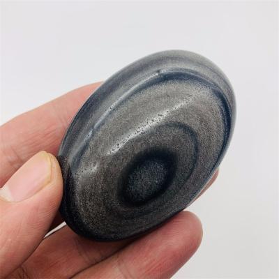 China Europe Wholesale Price High Quality Natural Healing Gemstone Silver Obsidian Palm Stone for sale