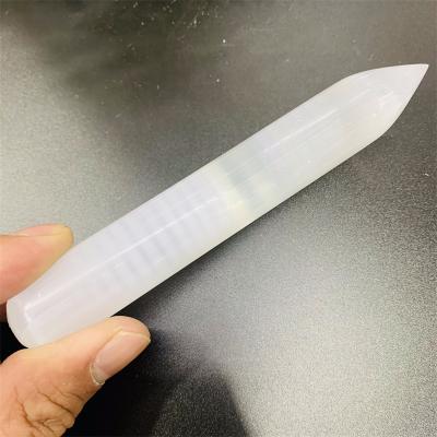 China Wholesale Europe Crystal Smooth Massage Point Morocco Healing Energy Selenite White Magic Wand for sale