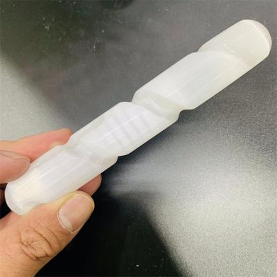 China Wholesale Hand Made White Healing Selenite Morocco Point Europe Selenite Spiral Energy Wand for sale