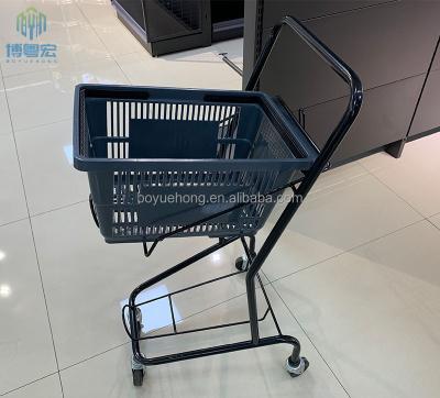 China Unveiling Factory Price Double Layer Metal Shopping Trolleys Carts Supermarket for sale