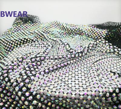 China Factory Wholesale Elastic Crystal Trimming Stretch Rhinestone Mesh Fabric from Flatback for Clothes/Shoes/Bags for sale