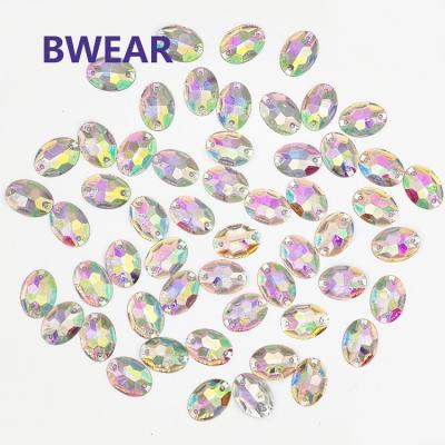 China Flatback 1000Pcs Sewing Flatback 18mm Double Hole Non Hotfix Oval Resin Trim Crystal Rhinestone Fabric for sale