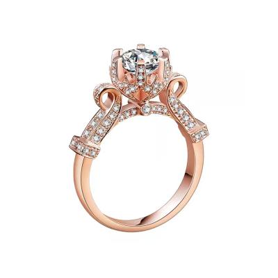 China Atmospheric 18k Rose Gold 2 Carat Moissanite Sterling Silver Diamond Ring Women Luxury Blossom Flower Diamond Ring for sale