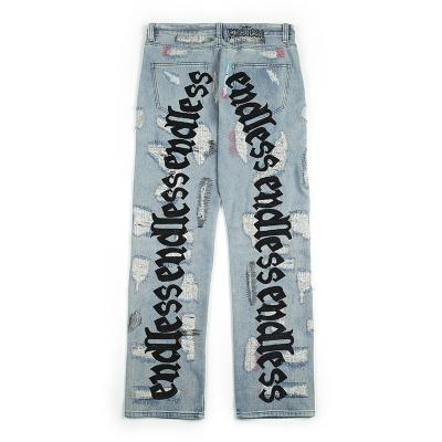 China Fashion QUICK DRY style men's skinny jeans Distress Destroy Vintage Wash ripped custom screen printed plus size mens pants jeans for sale