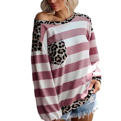 China Striped Breathable Fashion Printed Long Sleeve Quilting Leopard Print Top Full Print With Pocket Loose Women Blouse for sale