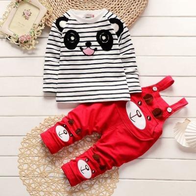 China Bulk Wholesale Kids Clothing Kids Clothes Latest Cartoon Bear Stripe Long Sleeve Washable Solid Color Popular Comfortable Suspenders for sale