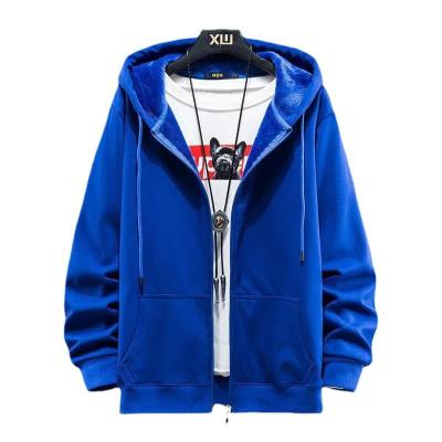 China New product large size men's breathable zipper sweaters autumn and winter solid color plus loose fleece hooded clothing sports hoodie for sale