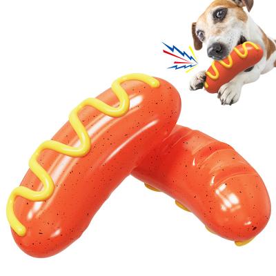 China Viable Hot Dog Squeaker Pet Teething Hard Toys Chewer Amusement Design TPR Aggressive Pet Chew Toys for sale