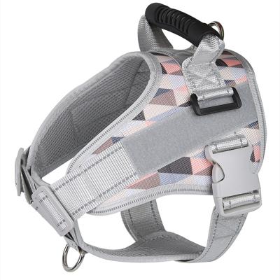 China Reflective Quick Delivery Dog Leash And Harness Set Oxford Breathable Fabric Stripe Reflective Dog Harness for sale