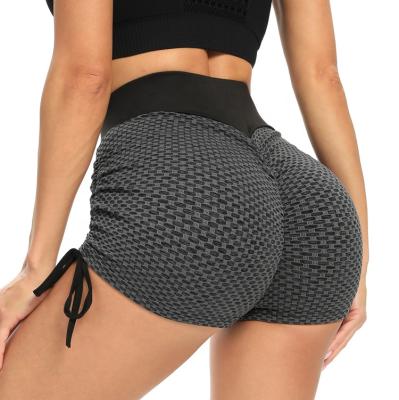 China Breathable Breathable Honeycomb Jacquard Cross-Waist Yoga Half Shorts Sports Running Gym Workout Shorts Drawstring Yoga Shorts for sale