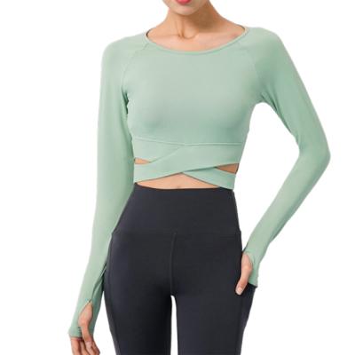 China White Round Neck Women Long Sleeve Exercise Breathable High Quality Gym Wear Yoga Tops Types Sweatshirt Tops for sale