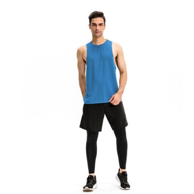 China Custom Logo Plain Tank Top Men Clasicc Round Neck Polyester Spandex Gym Vest QUICK DRY QUICK DRY Vest for sale