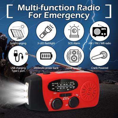 China 2000mAh; Charging Type C USB port; SOS alarm; Flashlight ; Power Bank Dooomore In Standby Time AM FM Current WB Other Hand Crank Radio Portable Dynamo Flashlight Solar Powered Radios for sale