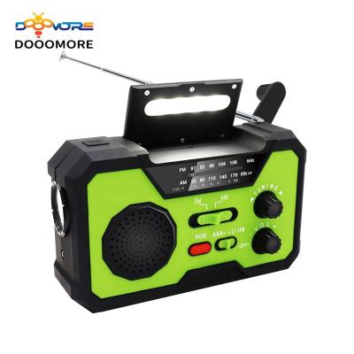 China SOS alert; Headphone jack; Power display; Dooomore Low Speaker In Running Multi-Function Mobile Hand Crank Portable Radio Tools AM FM Solar Emergency Light Radio for sale