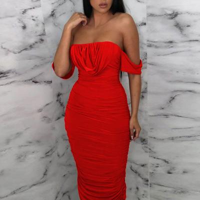 China 2021 Viable Red Midi Bodycon Dress Knee Length Dress Women Strapless Elegant Formal Dresses for sale