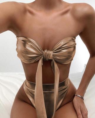 China Sports Anti-UV Tropical Strapless Gold Bandage High Waist Bikini Luxury High Quality Swimwear for sale