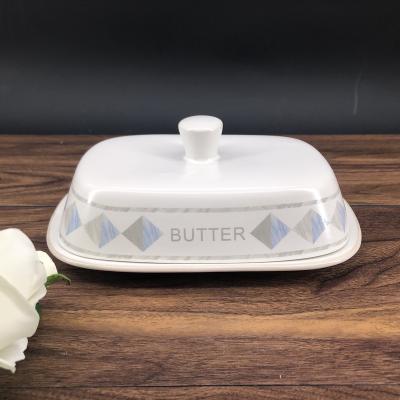 China Western Ceramic Porcelain Food Butter Stored Box With Lid Tableware Household Butter Cheese Snack Dish Dish for sale