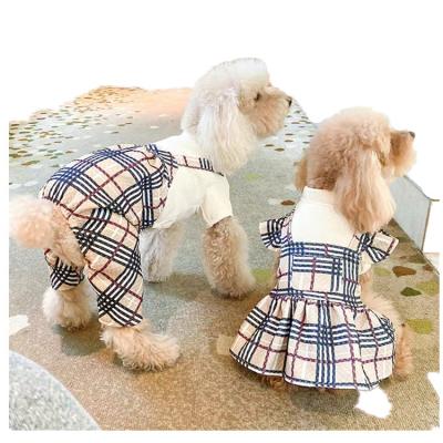 China Small Pet Dog Puppies Viable Beauty Couple Clothes Winter Autumn Tartan for sale