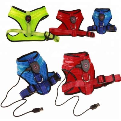 China Durable Soft Mesh Safety Led Dog Harness Vest USB Rechargeable For Night Walking for sale