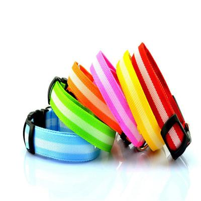 China Durable Nylon Plain Glow In The Dark Dog Collar Led Collar Light Dog for sale