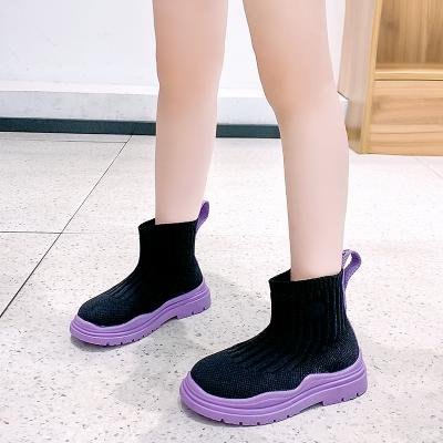 China Other 2021 new arrivals thick stretch sock boots fashion knitted children ankle boots sock upper winter boots for kids for sale