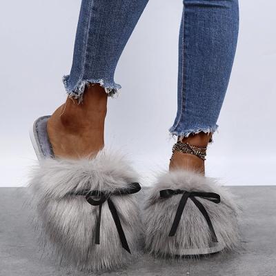 China Fashion Trend SEASONS Unique Fox Fur Slipper Rubber Slippers Ladies Fur Slippers Non-slip Shoes For Women for sale