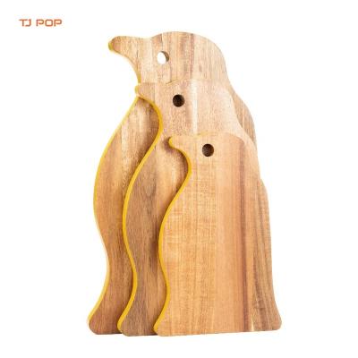 China New creative 3pcs disposable acacia cutting board set qq shape chopper set animal shape design board for sale