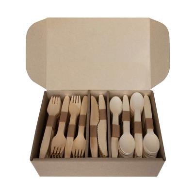 China Eco-Friendly Disposable Wooden Cutlery Set Birchwood Smooth Fork Knife Spoon Free Sustainable Biodegradable Utensils Set Compostable for sale