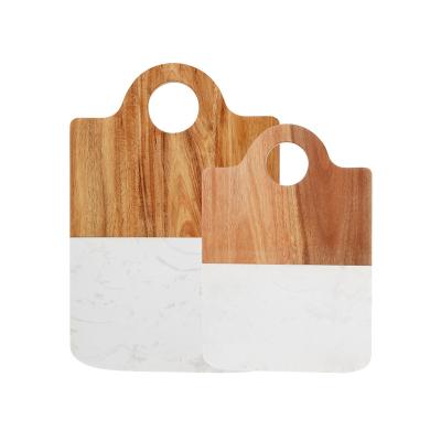 China Custom Disposable Kitchen Acacia Wood and Marble Cutting Board with Hanging Hole Food Charcuterie Bread Cheese Slate Chopper for sale