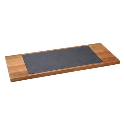 China Custom/Wholesale Disposable Rectangle Acacia Wood and Black Food Sushi Board Cheese Stone Cutting Board Vegetable Slate Cutting Plates for sale