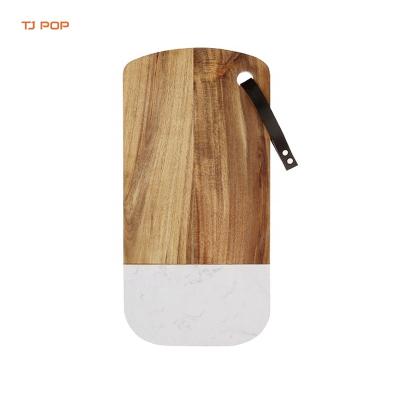 China Disposable Oval Shape Acacia Chopper Wooden&Marble Cheese Food Fruit Food Charcuterie Cutting Board With Skin Rope for sale