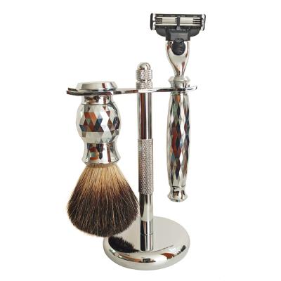 China Shinny Diamond Safety Shaving Razor Set Shaving Brush with Chrome Badger Shaving Brush Shaving Holder for sale