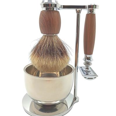 China Safety Razor Water Transfer Wood Grain Manual Shaving Razor Hair Brush / Set M5 / M3 / Double Edge Safety Badger / Cup & Shaving Brush Holder for sale