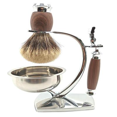 China Wholesale Luxury Manual Shaving Set Five Blade Men's Beard Shaving Razor Grooming Set With Badger Hair Brush Bowl Shaving Set for sale