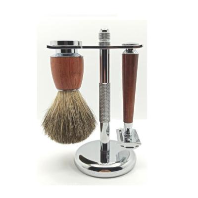 China Luxury Triple Blade Rose Manual Men Wooden Shaving Set with Razor Hair Shaving Brush/M3 Safety Shaving Badger/Holder Shaving for sale